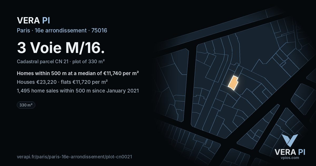 3 Voie M/16, 16e arrondissement at night – the plot lit, the parcels around coloured by the prices near them