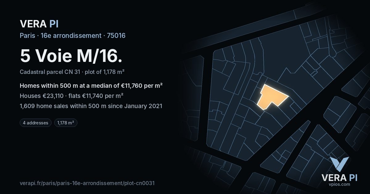 5 Voie M/16, 16e arrondissement at night – the plot lit, the parcels around coloured by the prices near them