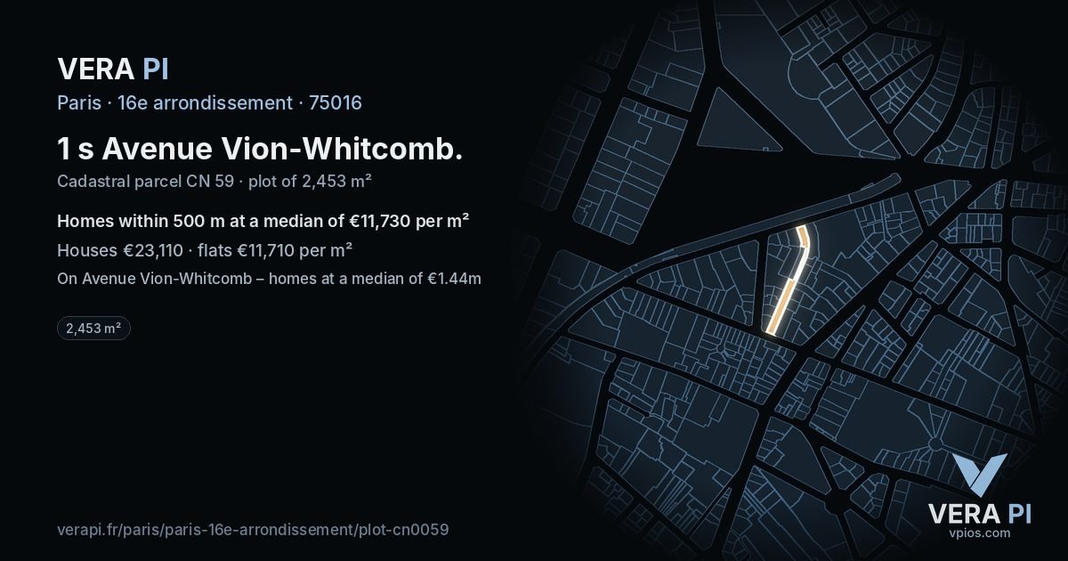 1 s Avenue Vion-Whitcomb, 16e arrondissement at night – the plot lit, the parcels around coloured by the prices near them