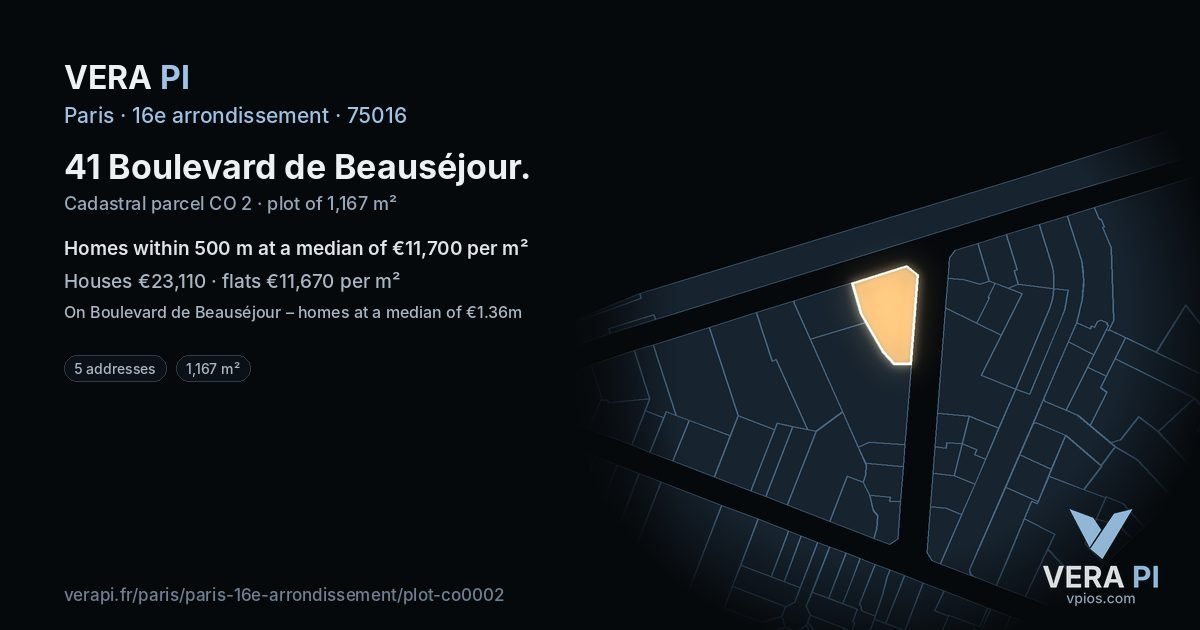 41 Boulevard de Beauséjour, 16e arrondissement at night – the plot lit, the parcels around coloured by the prices near them
