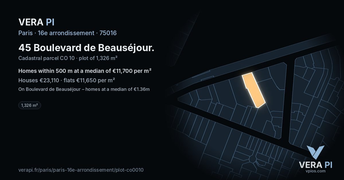45 Boulevard de Beauséjour, 16e arrondissement at night – the plot lit, the parcels around coloured by the prices near them