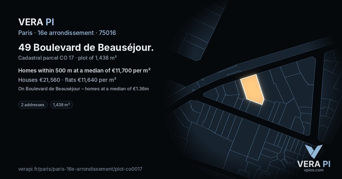 49 Boulevard de Beauséjour, 16e arrondissement at night – the plot lit, the parcels around coloured by the prices near them