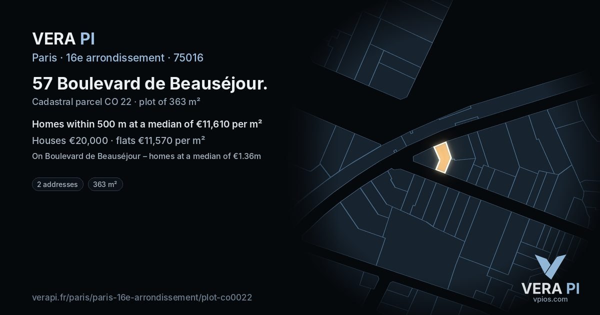 57 Boulevard de Beauséjour, 16e arrondissement at night – the plot lit, the parcels around coloured by the prices near them