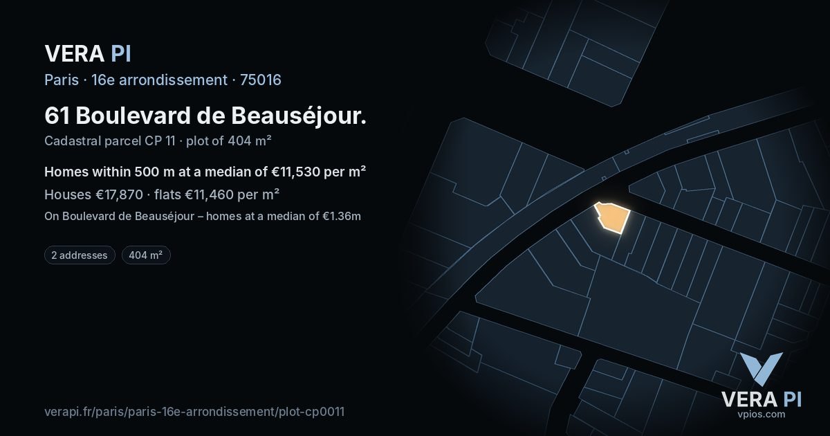 61 Boulevard de Beauséjour, 16e arrondissement at night – the plot lit, the parcels around coloured by the prices near them