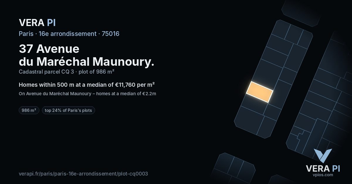 37 Avenue du Maréchal Maunoury, 16e arrondissement at night – the plot lit, the parcels around coloured by the prices near them