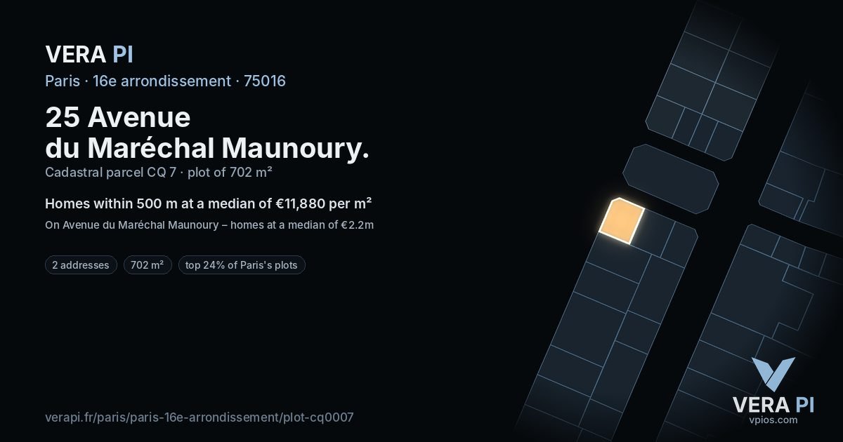 25 Avenue du Maréchal Maunoury, 16e arrondissement at night – the plot lit, the parcels around coloured by the prices near them