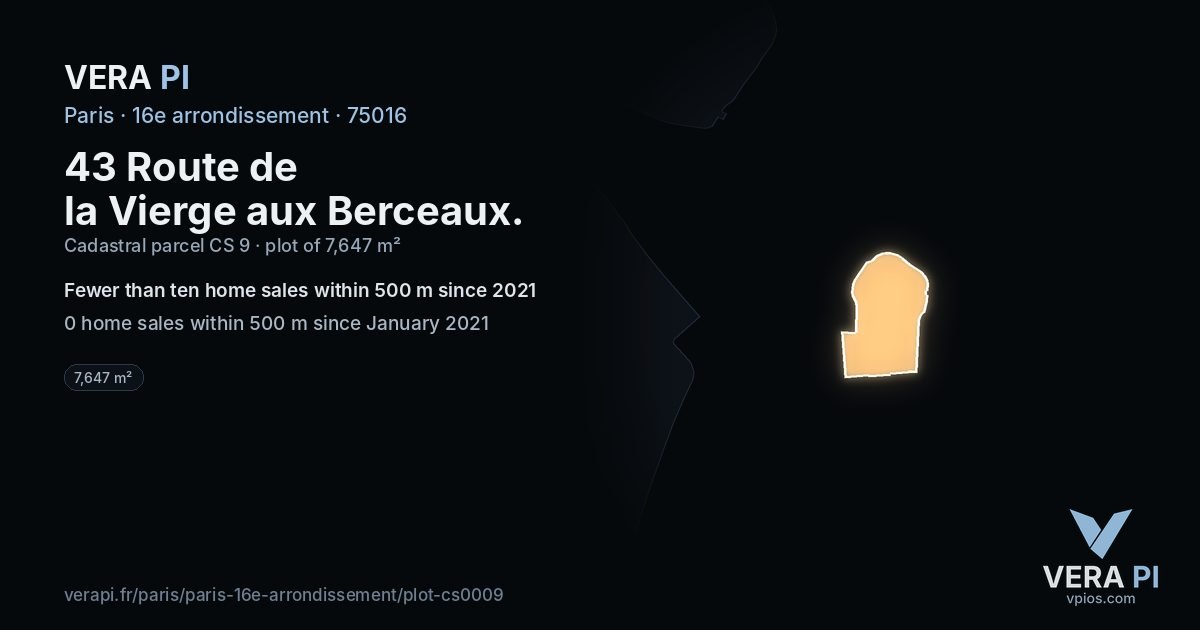43 Route de la Vierge aux Berceaux, 16e arrondissement at night – the plot lit, the parcels around coloured by the prices near them