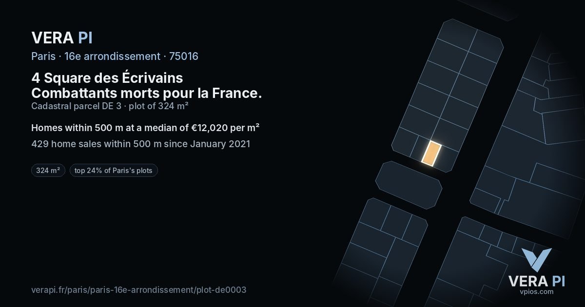 4 Square des Écrivains Combattants morts pour la France, 16e arrondissement at night – the plot lit, the parcels around coloured by the prices near them