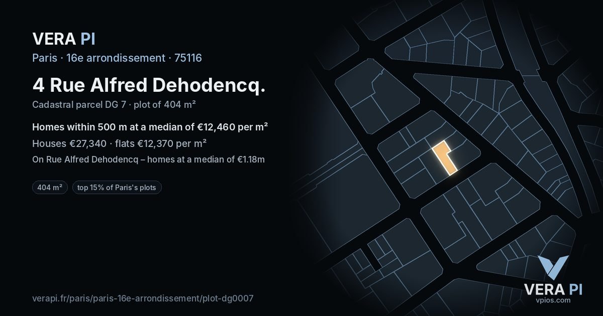 4 Rue Alfred Dehodencq, 16e arrondissement at night – the plot lit, the parcels around coloured by the prices near them