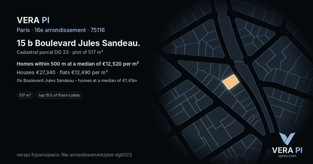 15 b Boulevard Jules Sandeau, 16e arrondissement at night – the plot lit, the parcels around coloured by the prices near them