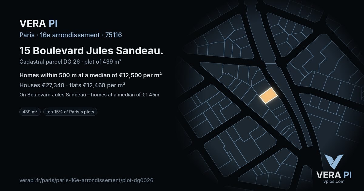 15 Boulevard Jules Sandeau, 16e arrondissement at night – the plot lit, the parcels around coloured by the prices near them