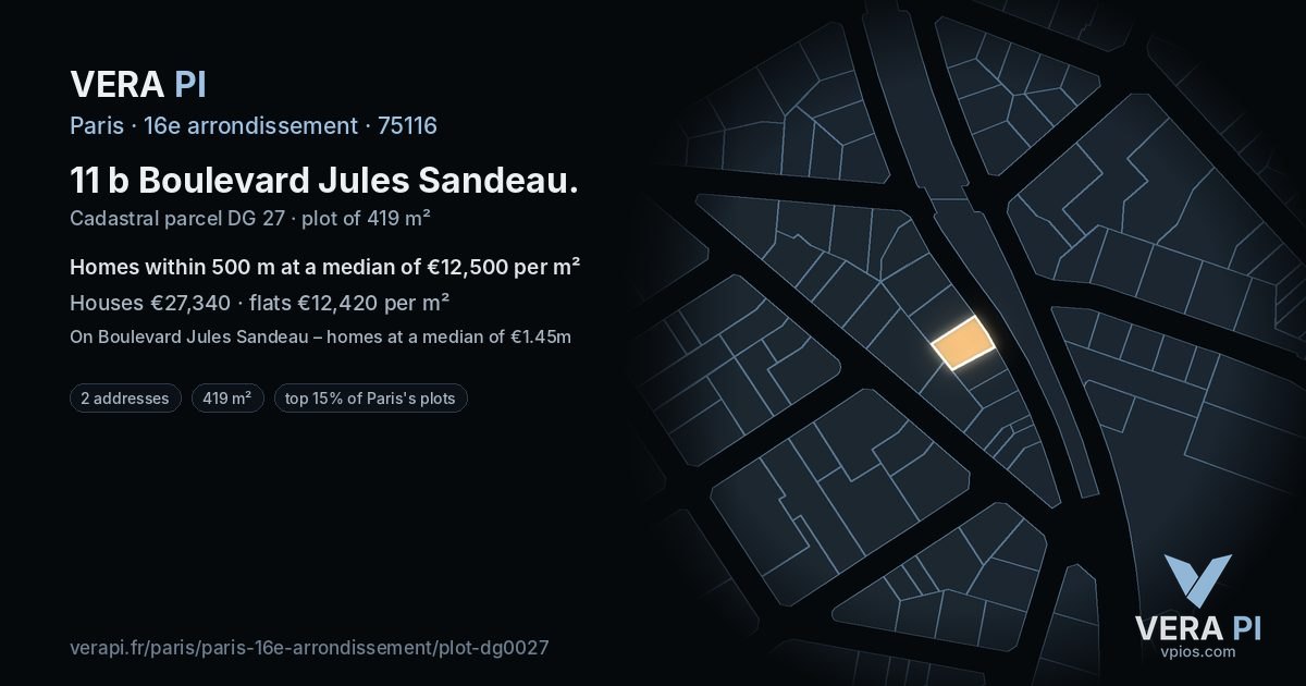 11 b Boulevard Jules Sandeau, 16e arrondissement at night – the plot lit, the parcels around coloured by the prices near them