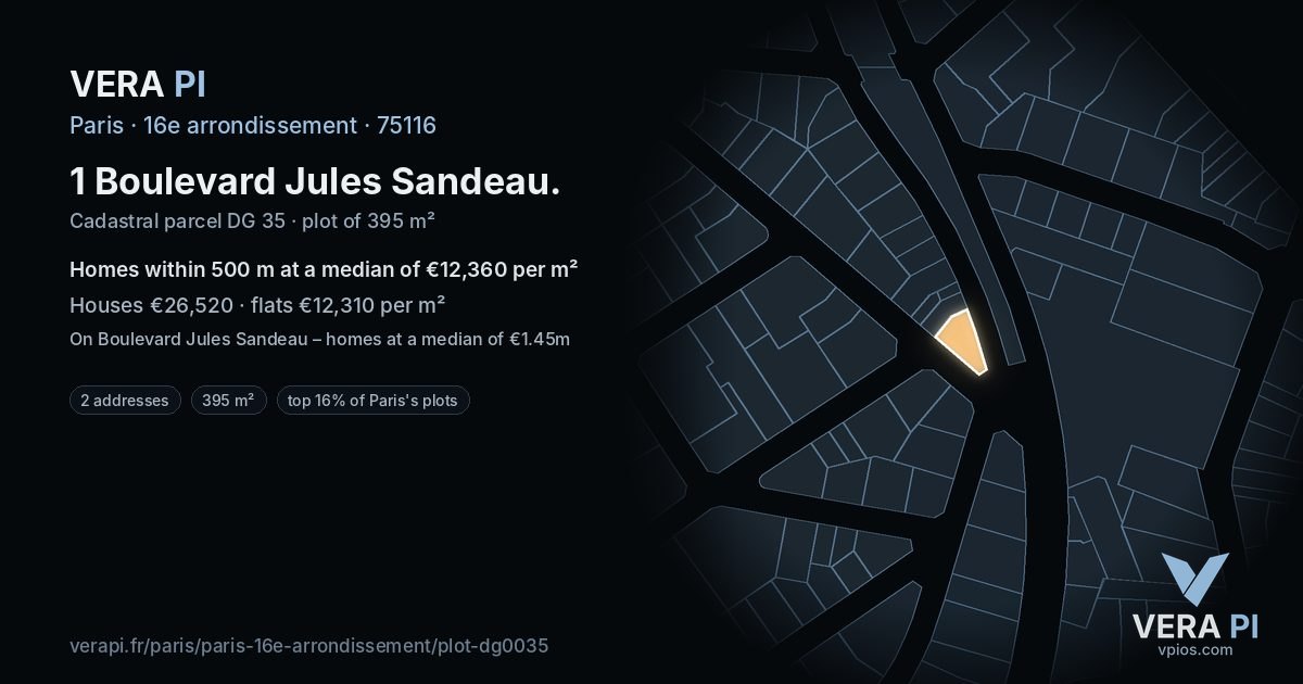 1 Boulevard Jules Sandeau, 16e arrondissement at night – the plot lit, the parcels around coloured by the prices near them