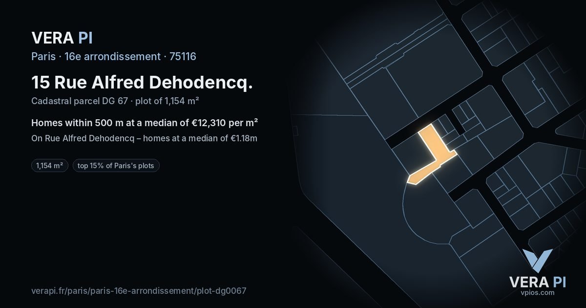 15 Rue Alfred Dehodencq, 16e arrondissement at night – the plot lit, the parcels around coloured by the prices near them