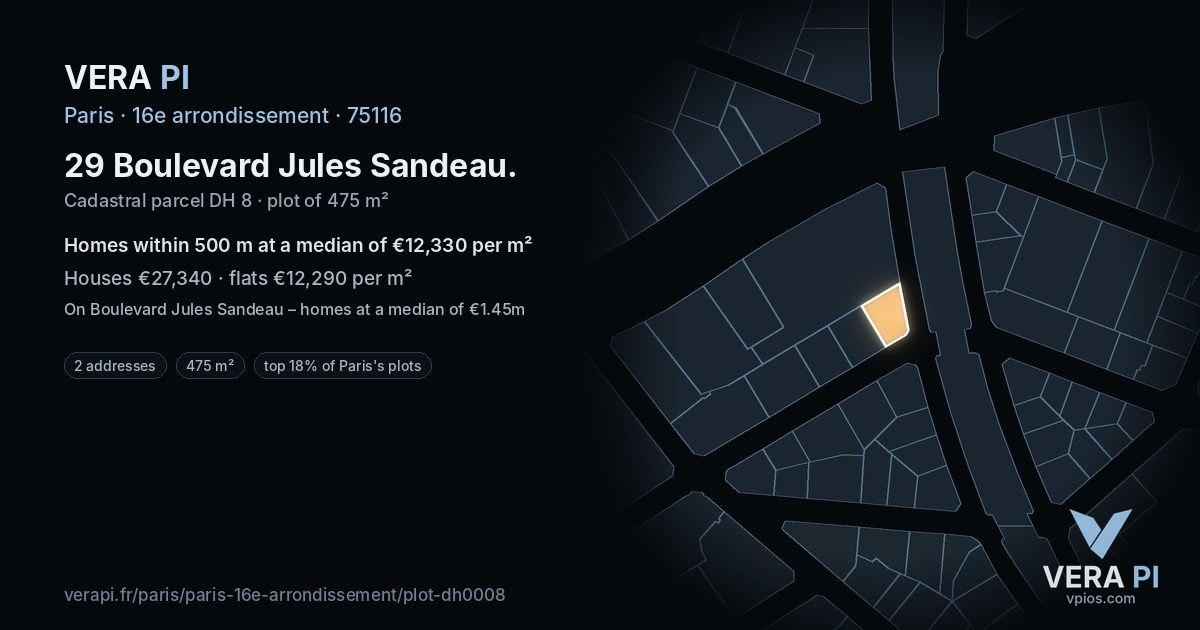 29 Boulevard Jules Sandeau, 16e arrondissement at night – the plot lit, the parcels around coloured by the prices near them