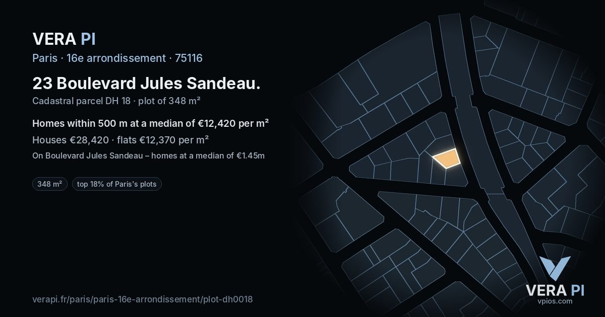 23 Boulevard Jules Sandeau, 16e arrondissement at night – the plot lit, the parcels around coloured by the prices near them