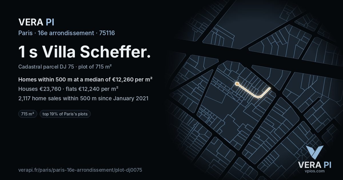 1 s Villa Scheffer, 16e arrondissement at night – the plot lit, the parcels around coloured by the prices near them