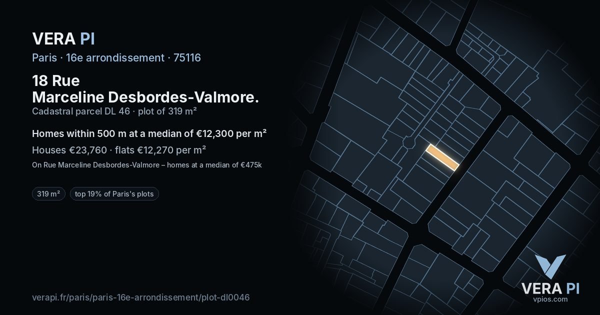 18 Rue Marceline Desbordes-Valmore, 16e arrondissement at night – the plot lit, the parcels around coloured by the prices near them