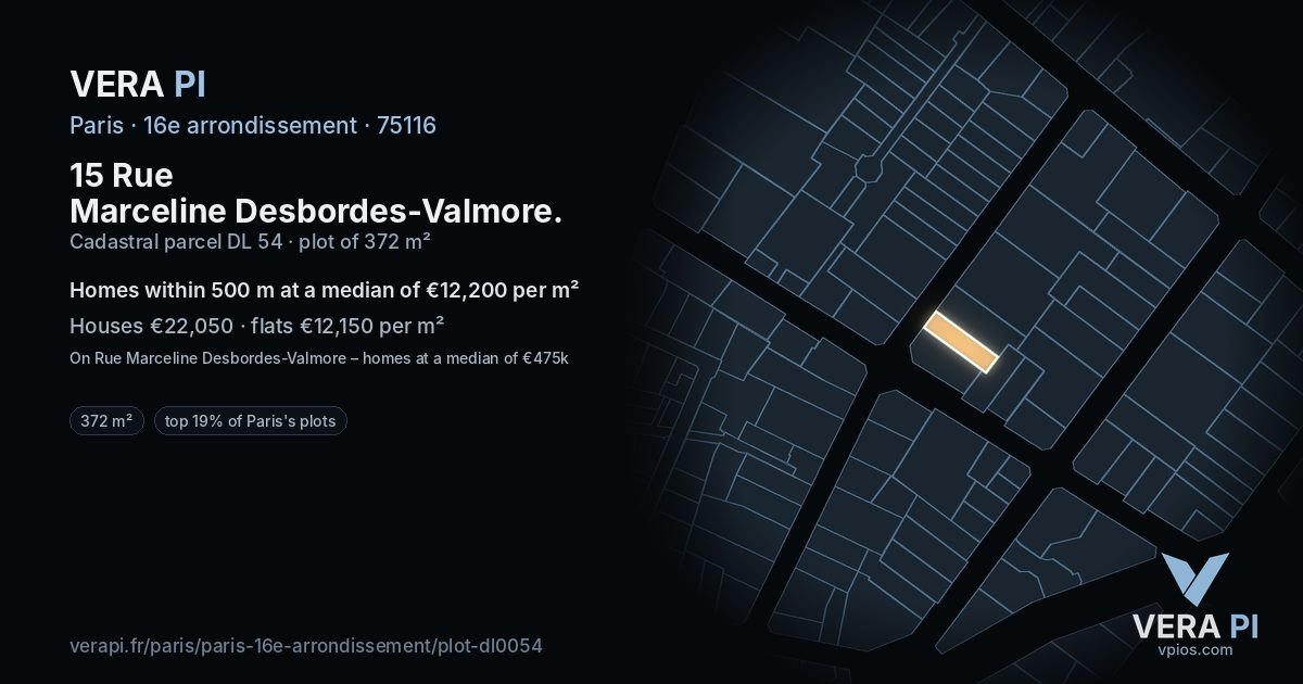 15 Rue Marceline Desbordes-Valmore, 16e arrondissement at night – the plot lit, the parcels around coloured by the prices near them