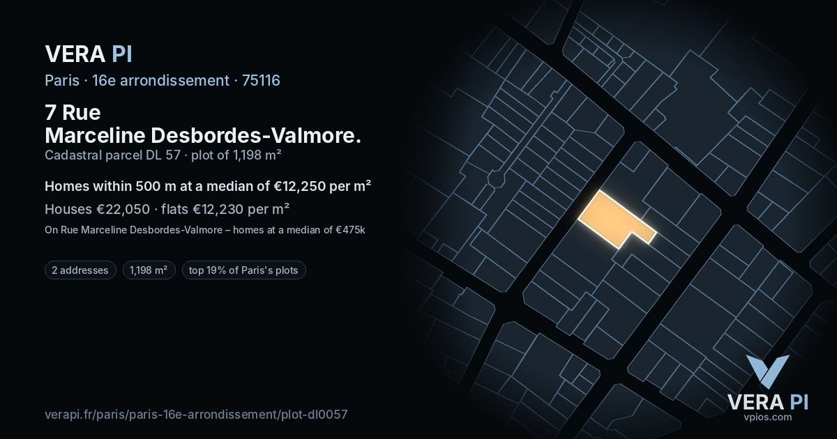 7 Rue Marceline Desbordes-Valmore, 16e arrondissement at night – the plot lit, the parcels around coloured by the prices near them