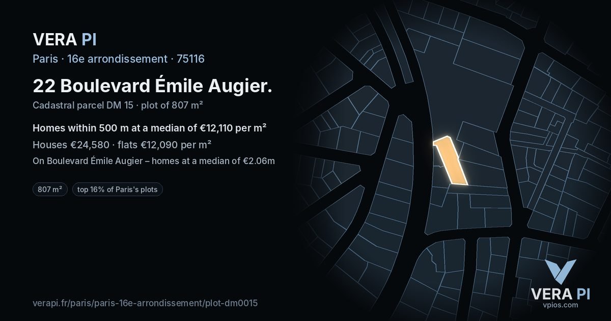 22 Boulevard Émile Augier, 16e arrondissement at night – the plot lit, the parcels around coloured by the prices near them