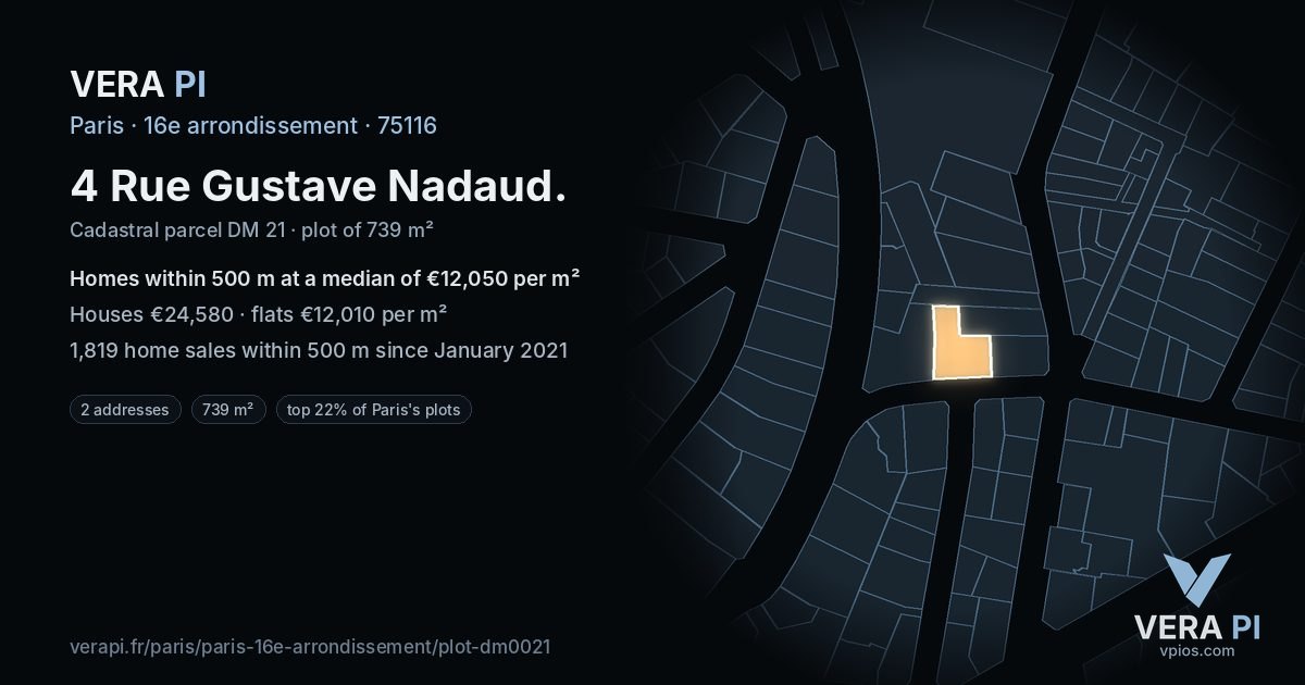 4 Rue Gustave Nadaud, 16e arrondissement at night – the plot lit, the parcels around coloured by the prices near them