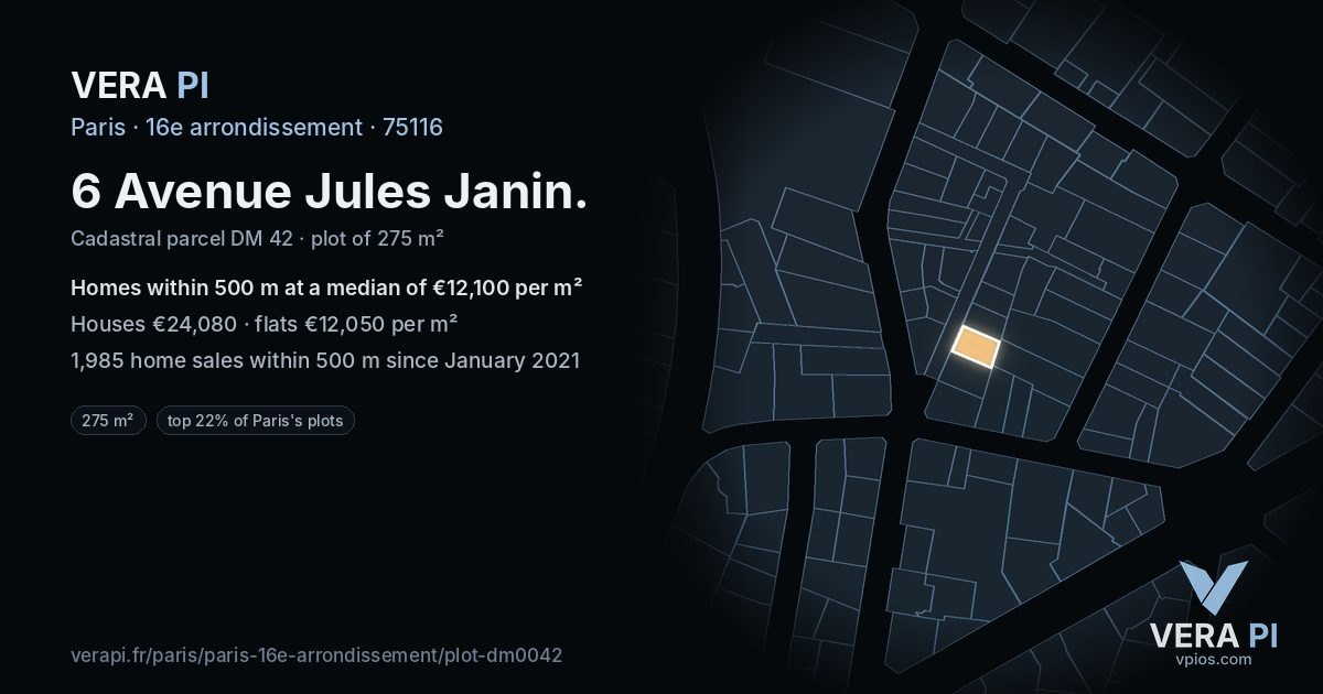 6 Avenue Jules Janin, 16e arrondissement at night – the plot lit, the parcels around coloured by the prices near them