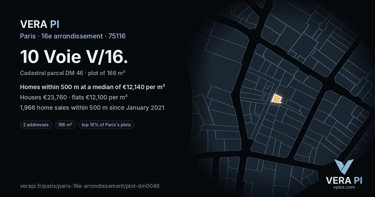 10 Voie V/16, 16e arrondissement at night – the plot lit, the parcels around coloured by the prices near them