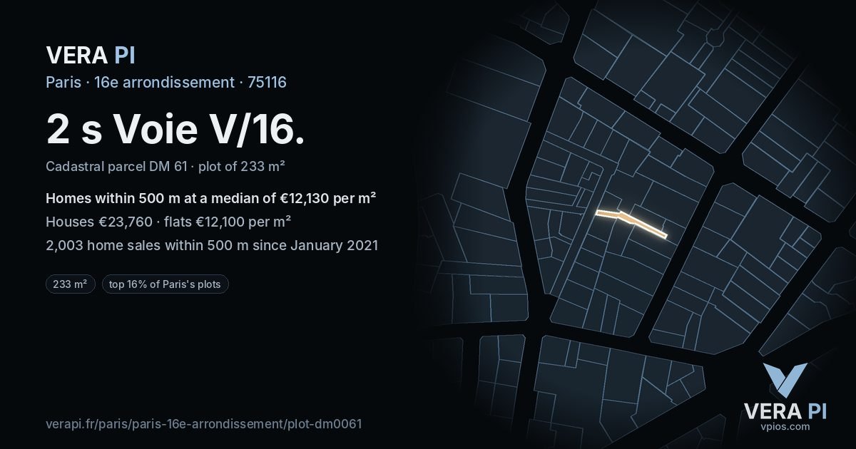 2 s Voie V/16, 16e arrondissement at night – the plot lit, the parcels around coloured by the prices near them