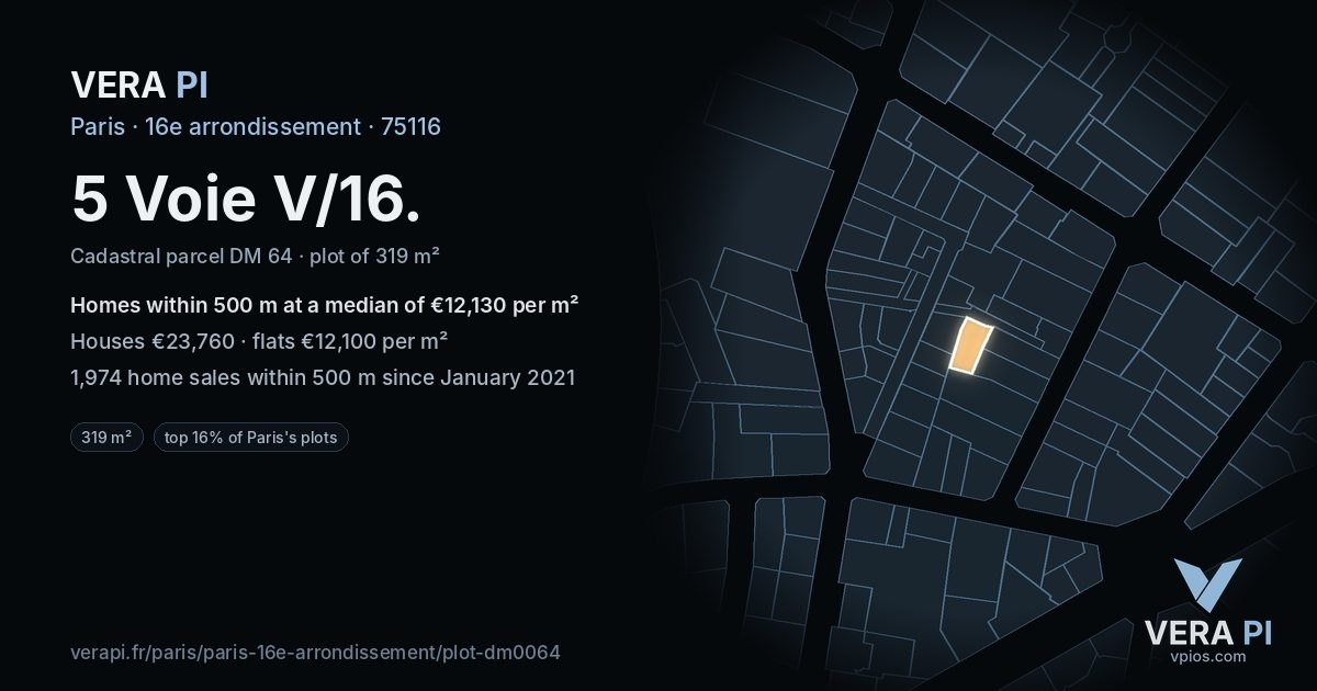 5 Voie V/16, 16e arrondissement at night – the plot lit, the parcels around coloured by the prices near them