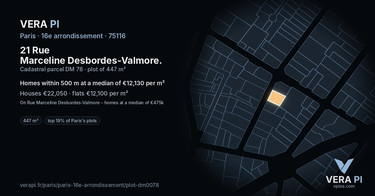 21 Rue Marceline Desbordes-Valmore, 16e arrondissement at night – the plot lit, the parcels around coloured by the prices near them