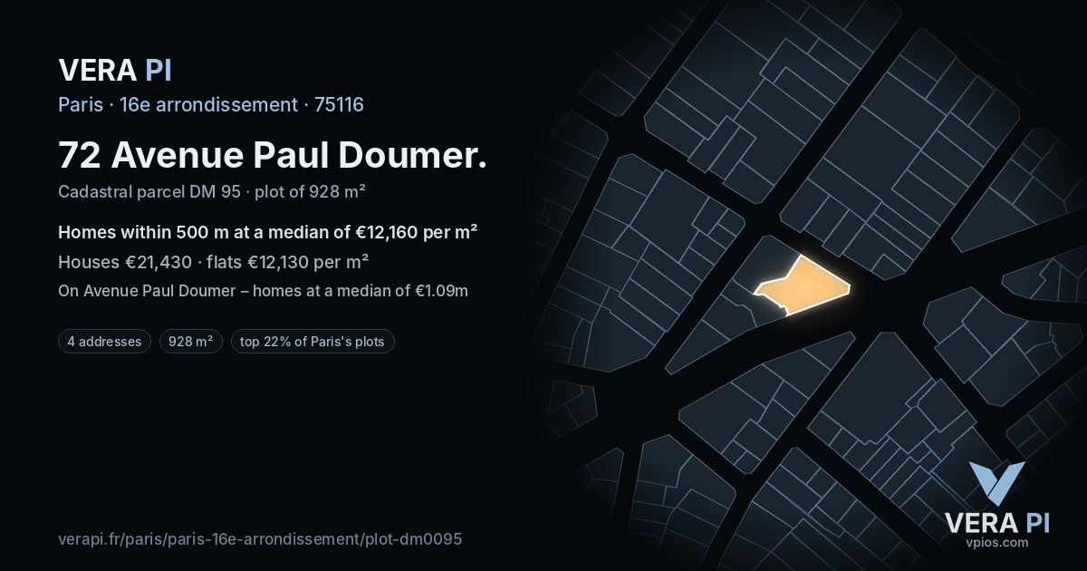 72 Avenue Paul Doumer, 16e arrondissement at night – the plot lit, the parcels around coloured by the prices near them