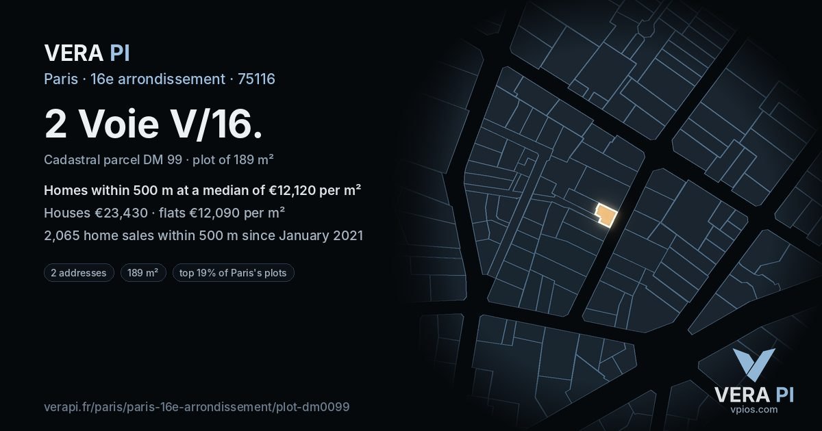 2 Voie V/16, 16e arrondissement at night – the plot lit, the parcels around coloured by the prices near them