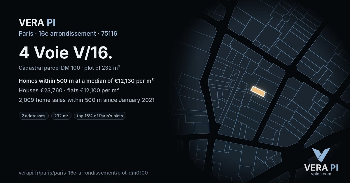 4 Voie V/16, 16e arrondissement at night – the plot lit, the parcels around coloured by the prices near them