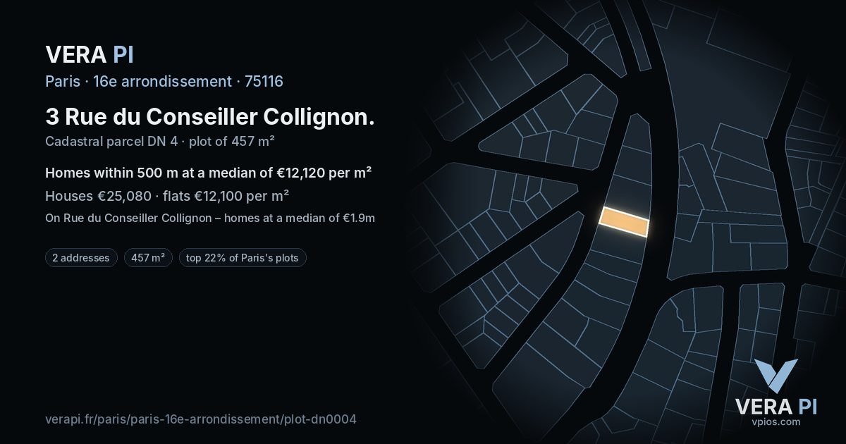 3 Rue du Conseiller Collignon, 16e arrondissement at night – the plot lit, the parcels around coloured by the prices near them