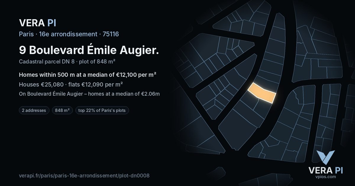 9 Boulevard Émile Augier, 16e arrondissement at night – the plot lit, the parcels around coloured by the prices near them