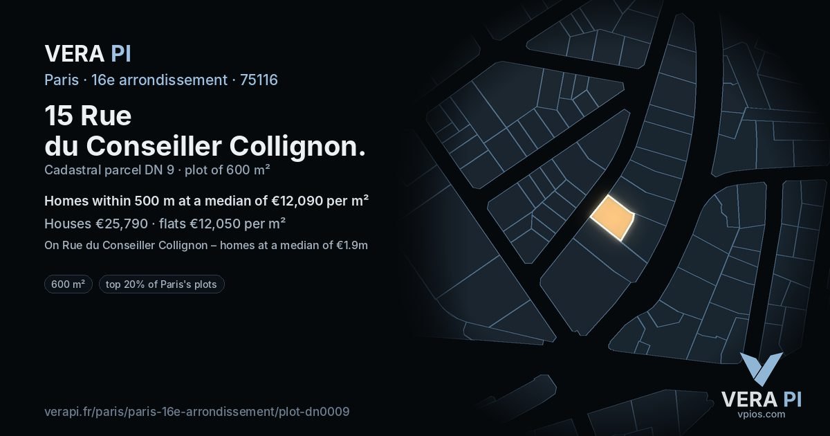 15 Rue du Conseiller Collignon, 16e arrondissement at night – the plot lit, the parcels around coloured by the prices near them