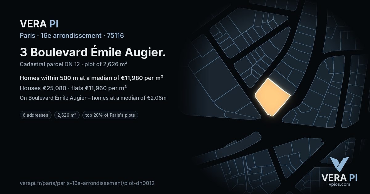 3 Boulevard Émile Augier, 16e arrondissement at night – the plot lit, the parcels around coloured by the prices near them