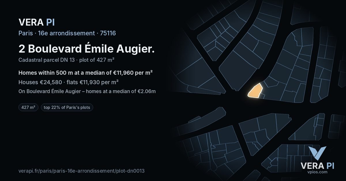 2 Boulevard Émile Augier, 16e arrondissement at night – the plot lit, the parcels around coloured by the prices near them