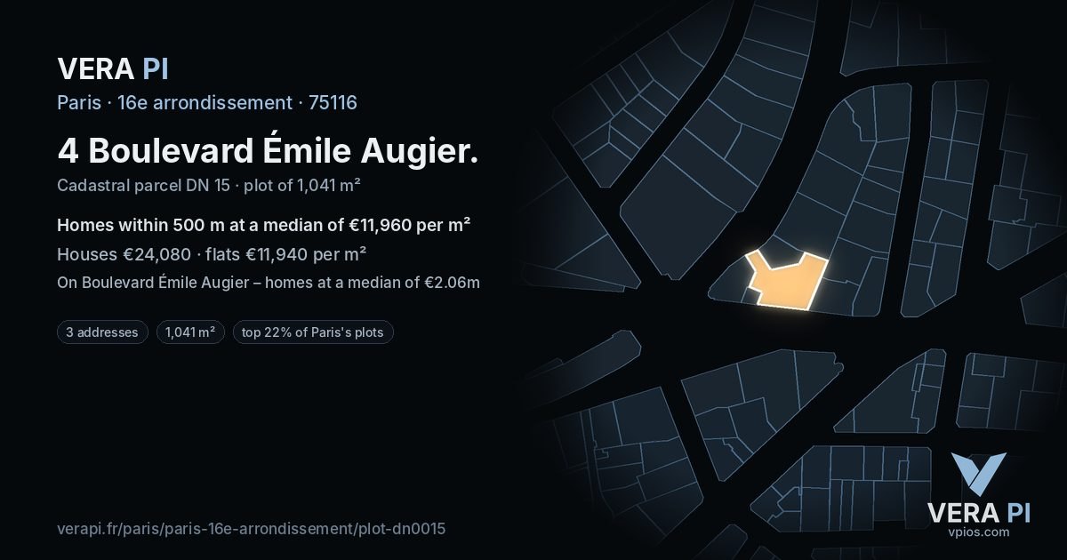 4 Boulevard Émile Augier, 16e arrondissement at night – the plot lit, the parcels around coloured by the prices near them