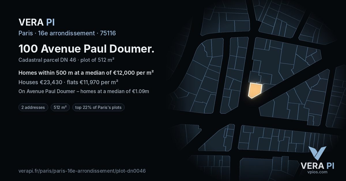 100 Avenue Paul Doumer, 16e arrondissement at night – the plot lit, the parcels around coloured by the prices near them