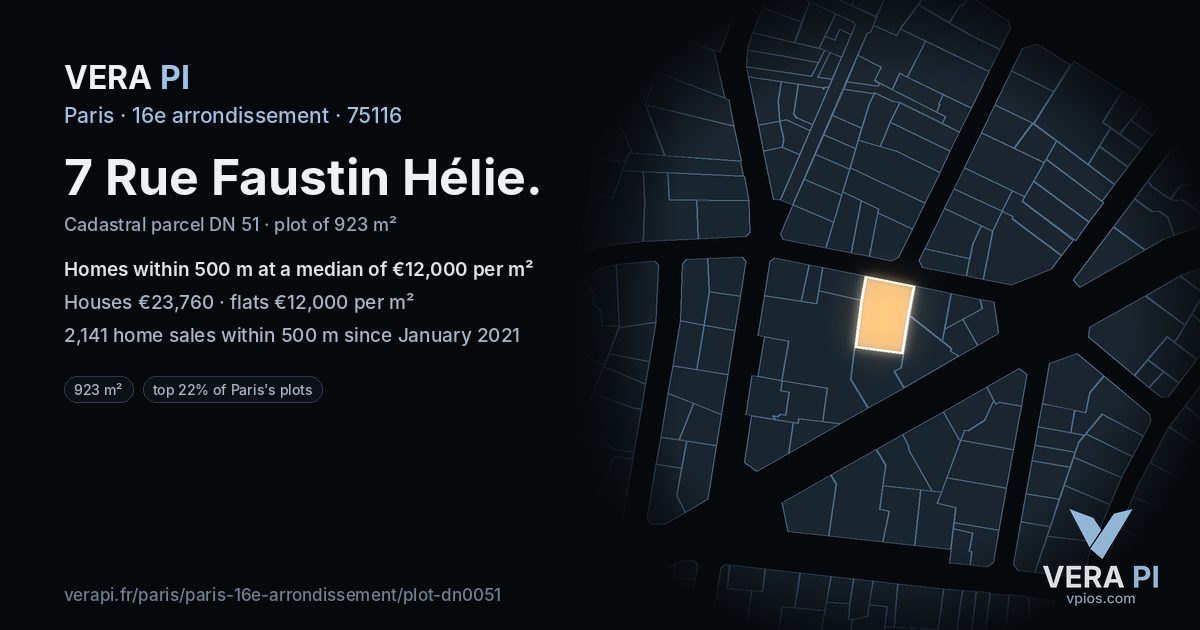 7 Rue Faustin Hélie, 16e arrondissement at night – the plot lit, the parcels around coloured by the prices near them