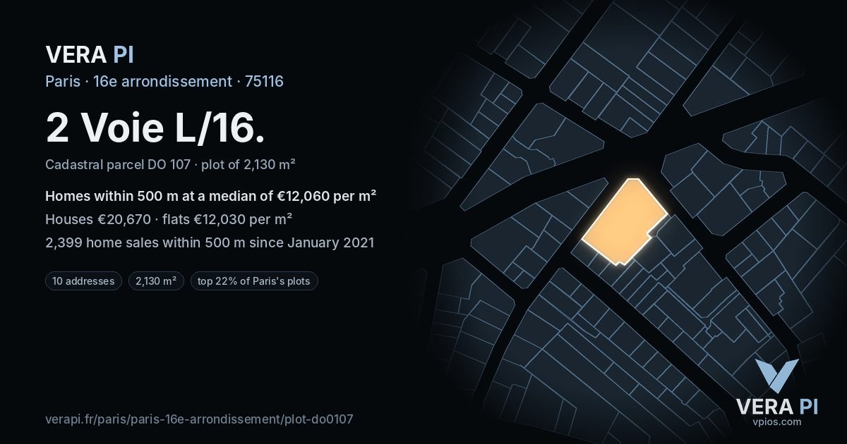 2 Voie L/16, 16e arrondissement at night – the plot lit, the parcels around coloured by the prices near them