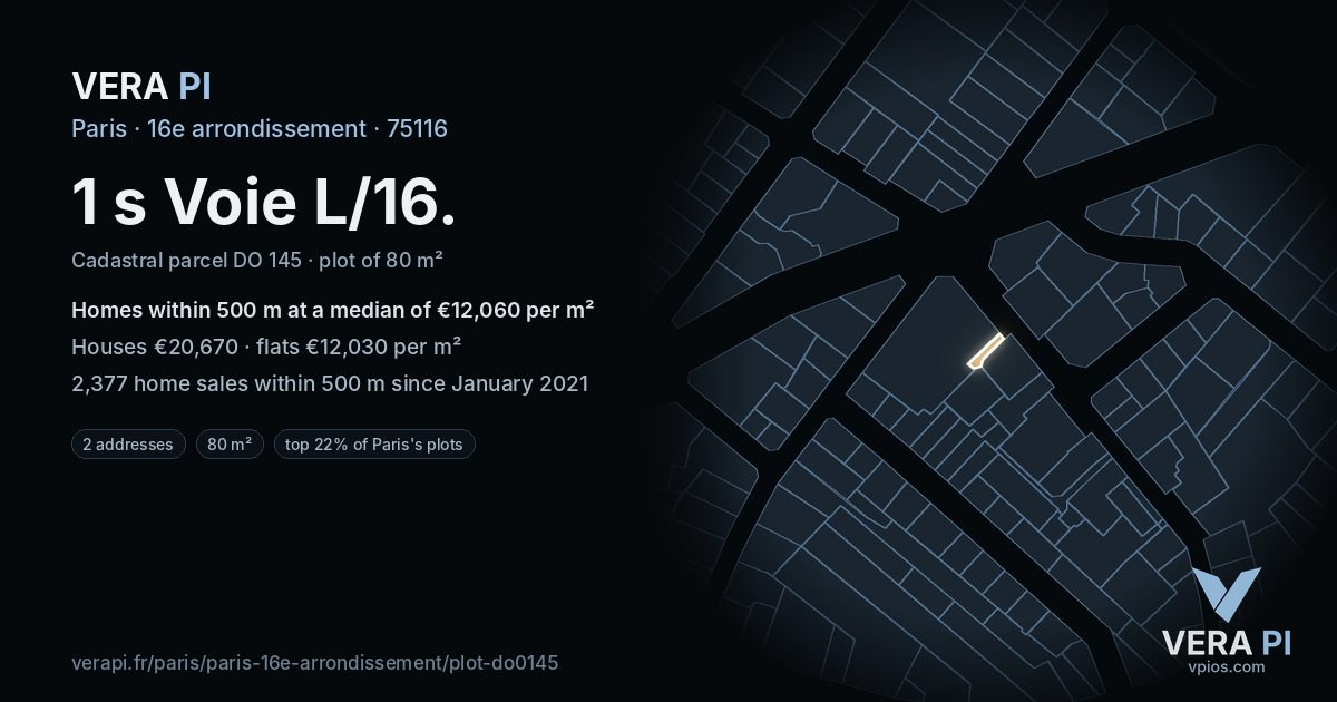 1 s Voie L/16, 16e arrondissement at night – the plot lit, the parcels around coloured by the prices near them