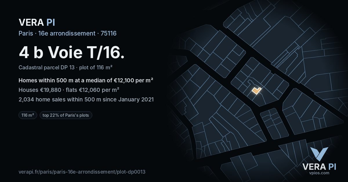 4 b Voie T/16, 16e arrondissement at night – the plot lit, the parcels around coloured by the prices near them