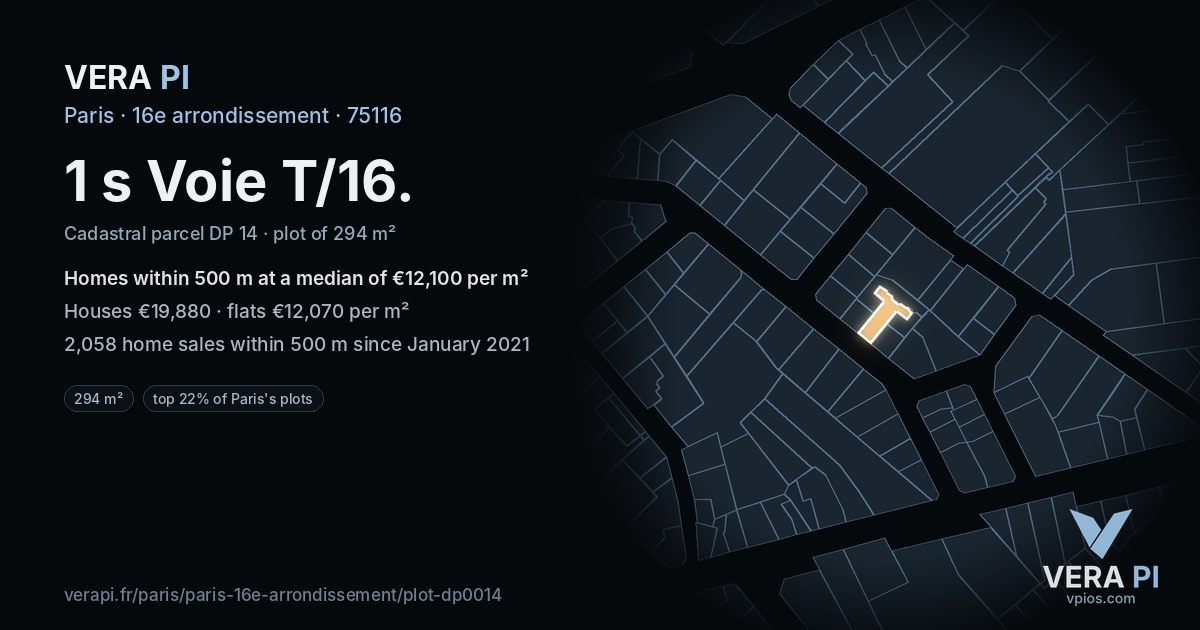 1 s Voie T/16, 16e arrondissement at night – the plot lit, the parcels around coloured by the prices near them