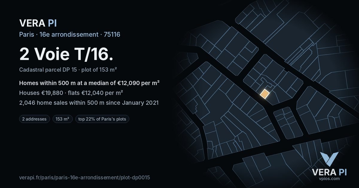 2 Voie T/16, 16e arrondissement at night – the plot lit, the parcels around coloured by the prices near them