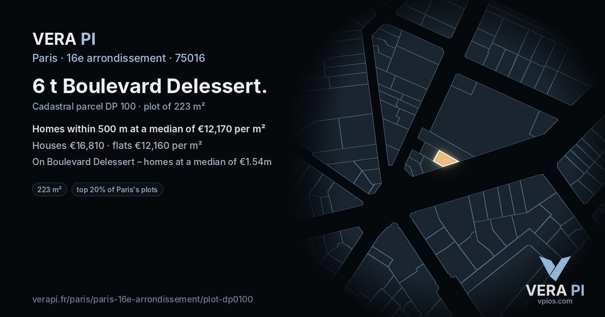 6 t Boulevard Delessert, 16e arrondissement at night – the plot lit, the parcels around coloured by the prices near them