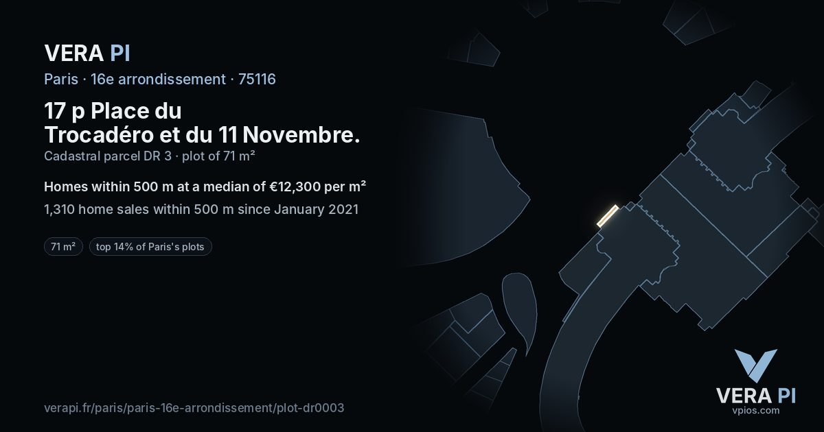 17 p Place du Trocadéro et du 11 Novembre, 16e arrondissement at night – the plot lit, the parcels around coloured by the prices near them