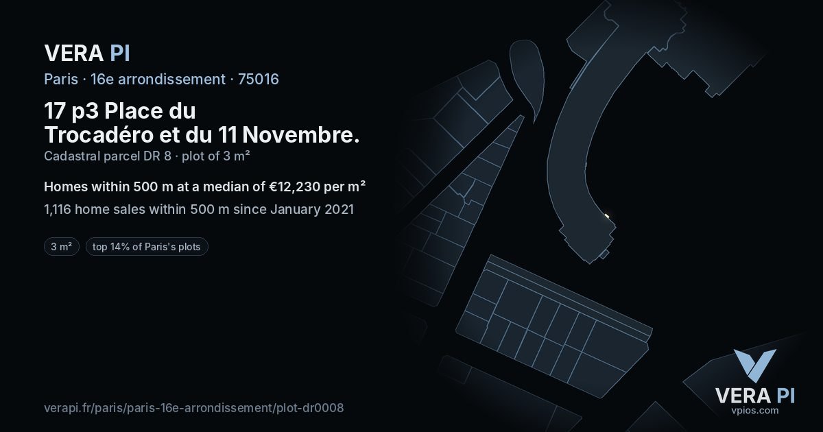 17 p3 Place du Trocadéro et du 11 Novembre, 16e arrondissement at night – the plot lit, the parcels around coloured by the prices near them